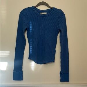 We The Free | Roll With It Blue Thermal Waffle Top | XS